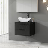 eclife 24" Bathroom Vanities Cabinet with Sink Combo, Wall Mounted Floating Cabinet w/Decor Lines, White Boat Ceramic Vessel Sink W/ORB Water Save Faucet & Pop Up Drain, Black eclife