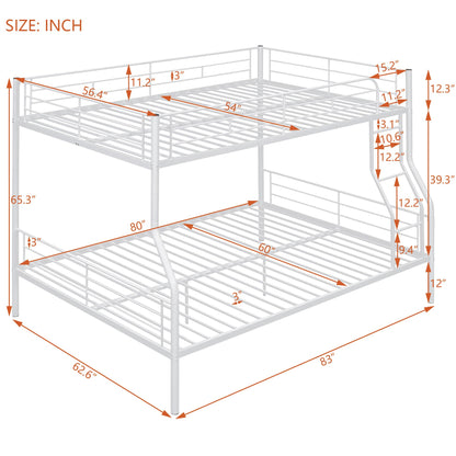 Metal Bunk Beds Full XL Over Queen Size with Ladder and High Guardrail, Able to Split, Full XL Over Queen Metal Bunk Beds, Storage Space, Noise Free, Easy Assembly (White)