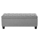 SONGMICS Storage Ottoman, Storage Bench, Tufted Entryway Bedroom Bench, 17.7 x 46.5 x 17.7 Inches, Hinges Easy Lid Operation, Wooden Legs, Linen-Look Cover, Loads 330 lb, Light Gray ULOM070G02 SONGMICS