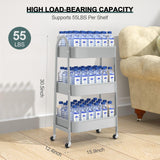 EAGMAK 3 Tier Utility Rolling Cart, Metal Storage Cart with Handle and Lockable Wheels, Multifunctional Storage Organizer Trolley with Mesh Baskets for Kitchen, Living Room, Office, Garage (Grey) EAGMAK