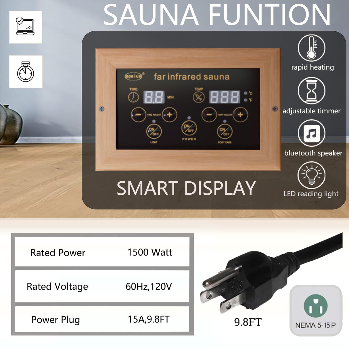 KUNSANA Infrared Sauna 2 Person, Low EMF Infrared Saunas for Home, Indoor Home Sauna Spa, Hemlock Wooden Sauna Room, 1500Watt, Bluetooth Speakers, Reading Lamps KUNSANA