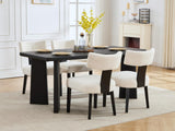 DAYALANE Wooden Dining Table Set of 4, Farmhouse Rectangular Dining Room Table with 4 Upholstered Beige Dining Room Chairs, Black Frame, Modern Black Kitchen Table and Linen Chairs Set for Home DAYALANE