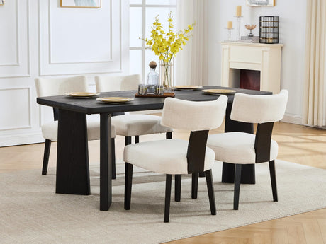 DAYALANE Wooden Dining Table Set of 4, Farmhouse Rectangular Dining Room Table with 4 Upholstered Beige Dining Room Chairs, Black Frame, Modern Black Kitchen Table and Linen Chairs Set for Home DAYALANE