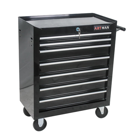 HFYee Rolling Tool Chest Metal Tool Box with Wheels Tool Cabinet Craftsman Tool Cart on Wheels Tool Box Portable Tool Box with Wheels 7 Drawers Multifunctional Tool Cart with Wheels, Black HFYee
