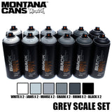 Montana BLACK 400ml Set of 12 Graffiti Street Art Mural Spray Paint (Grey Scale) Montana Black