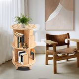 360-Degree Rotating Wooden Bookshelf Organizer with 2 Tiers for Stylish Storage Oiveinya