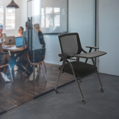 YIYIBYUS Tablet Arm Chair with Caster Wheels, Conference Room Chairs, Folding Office Desk Chair, Stackable Office Guest Chairs & Reception Chairs Black - WoodArtSupply