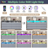 Loomie 12-Cell Divided Drawers Grey Dresser with Charging Station & Led Lights for Bedroom, Long 63" Wide Dresser TV Stand for TVs up to 75", Large Dressers Organizer with 4 Open Cubbies Loomie