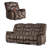 HAOMARKETS 2-Piece Recliner Sofa Couch Set, Include Single Power Electric Recliner Chair with Massage& Heat and 3-Seater Manual Reclining Sofa for Living Room Bedroom, Brown HAOMARKETS