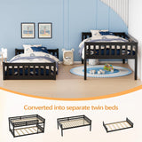 JOYMOR Solid Wood Low Twin Over Twin Bunk Bed for Kids/Junior, Bunk Bed Frame with Guardrails & Ladder for Boys Girls, No Box Spring Needed (Black) JOYMOR