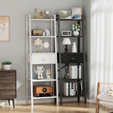 Furologee 5 Tier Bookshelf, Ladder Shelf with Drawer, Tall and Narrow Bookcase, Storage Shelves Organizer,Industrial Display Standing Units for Bathroom,Kitchen,Bedroom,Living Room,White Furologee