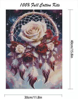 Dream Catcher Counted Cross Stitch Kits for Adults, Flowers Stamped Cross Stitch Kits for Beginners, Needlepoint Cross-Stitch Patterns Embroidery Kits Arts and Crafts for Home Decor 12×16 Inch Mrnsiet