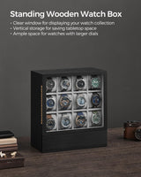 SONGMICS 12-Slot Wooden Watch Box, Watch Display Case with Window, Watch Display Cabinet with Solid Wood Veneer, Velvet Lining, Vertical Storage, SONGMICS