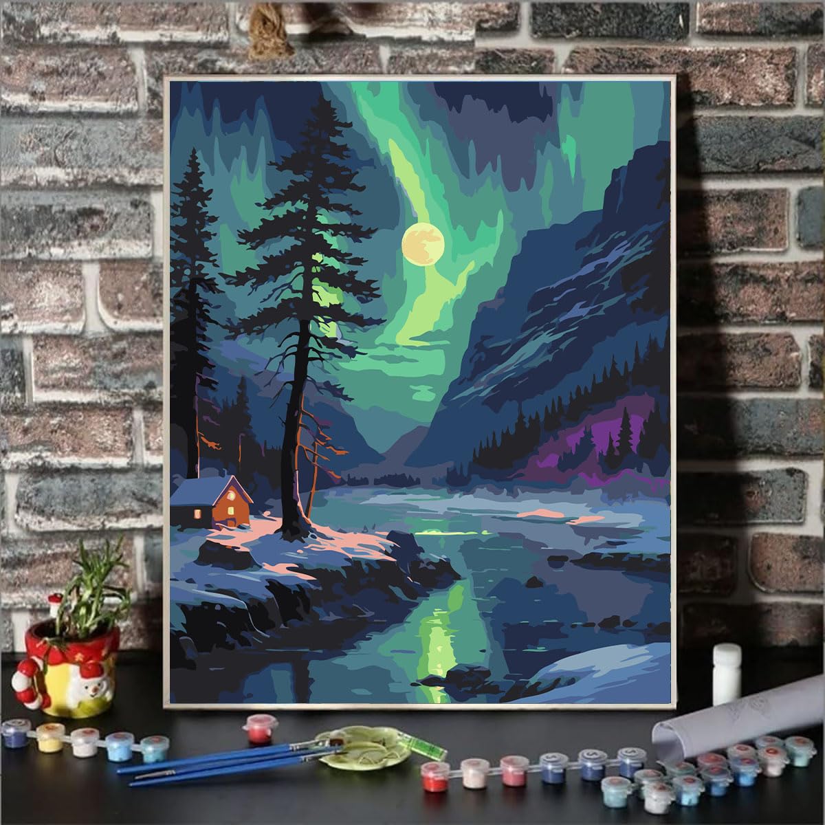 Lovepefe Mountain Paint by Numbers Kit for Adults, Moon Paint by Number Kits for Beginner Acrylic On Canvas Night Piece Oil Painting Kit Adults Kits for Gift Home Wall Decor 16x20 Inch Lovepefe