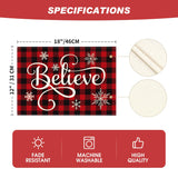 Artoid Mode Christmas Believe Buffalo Check Plaid Placemat for Dining Table, 12 x 18 Inch Winter Holiday Rustic Washable Table Mat Set of 4 Artoid Mode