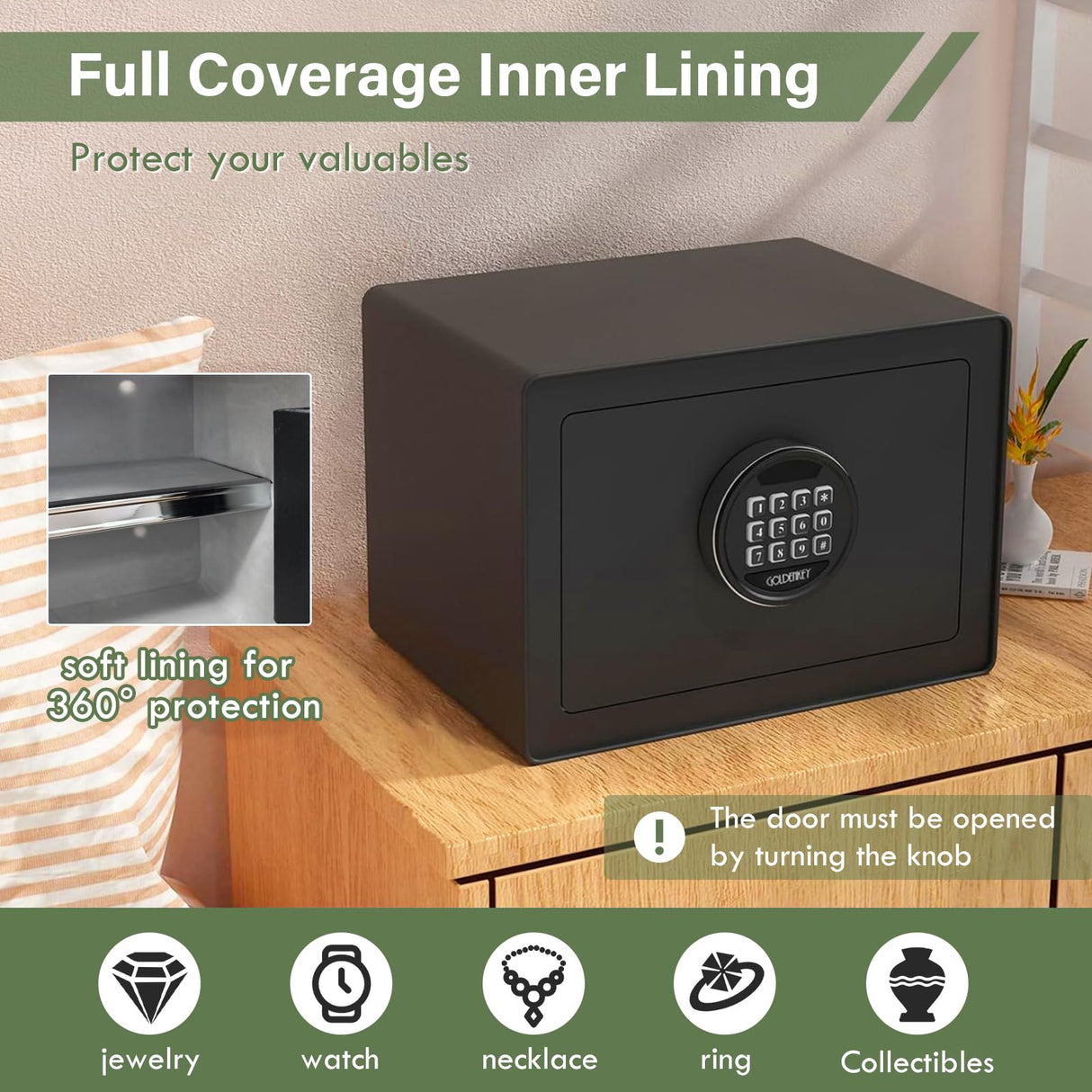 Goldenkey Digital Security Safe and Lock Box,Small Safe box for Money, Keypad Lock,Perfect for Home Office Hotel Business Jewelry Gun Use Storage, 0.77 Cu.Ft./ Black GOLDENKEY