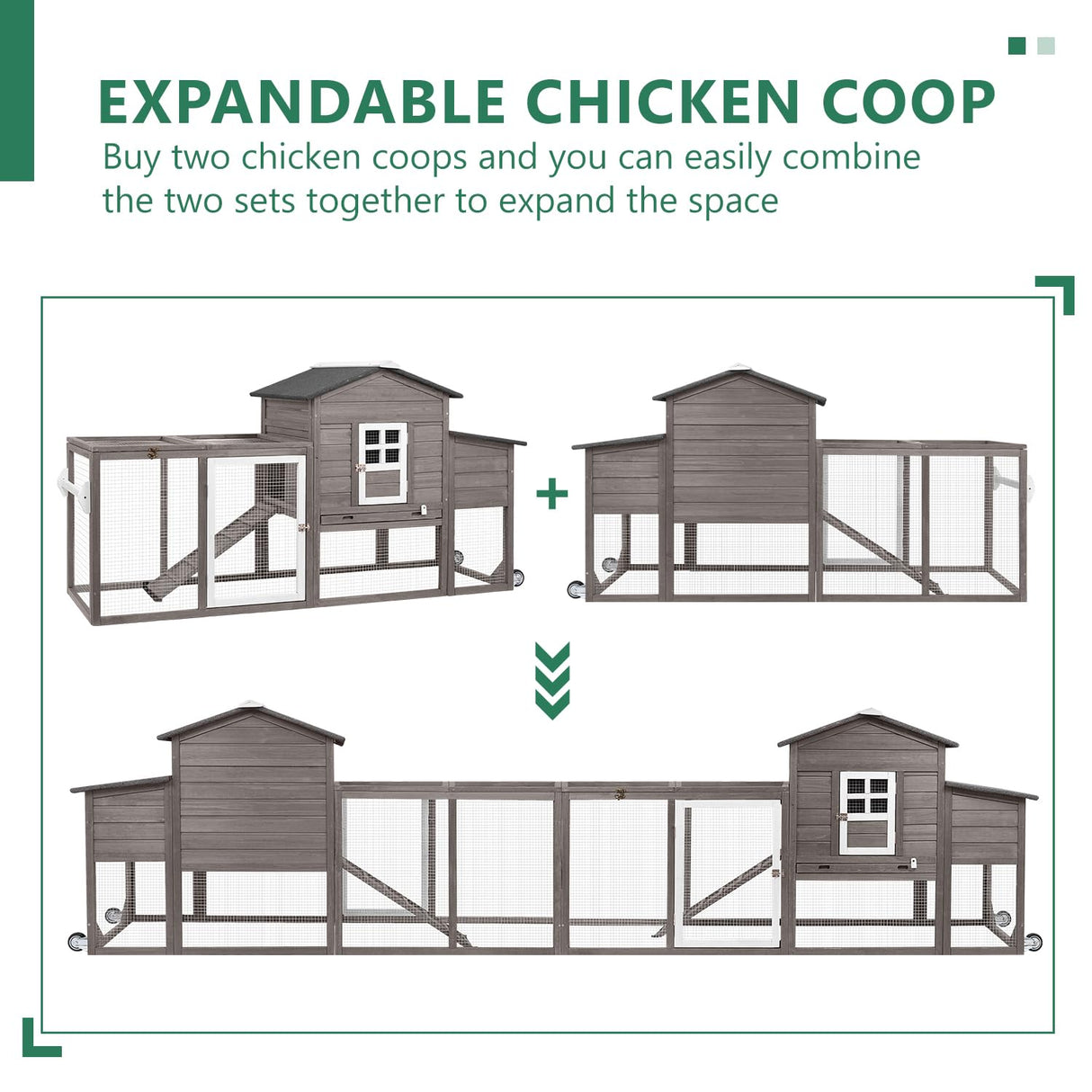 Magazoopet 79" L Chicken Coop with Run, Mobile Chicken Hen House with Wheels, Nesting Boxes, Indoor Outdoor Rabbit Hutch, Poultry Cage for Chickens Ducks Bunny with Removable Tray, Ramp (Grey) Magazoopet
