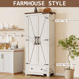 LUXOAK Farmhouse Kitchen Pantry Cabinet, 72" Tall Storage Cabinet with Adjustable Shelves & Barn Doors, Freestanding Kitchen Cupboard for Dining Room, Living Room, Barnwood+White LUXOAK