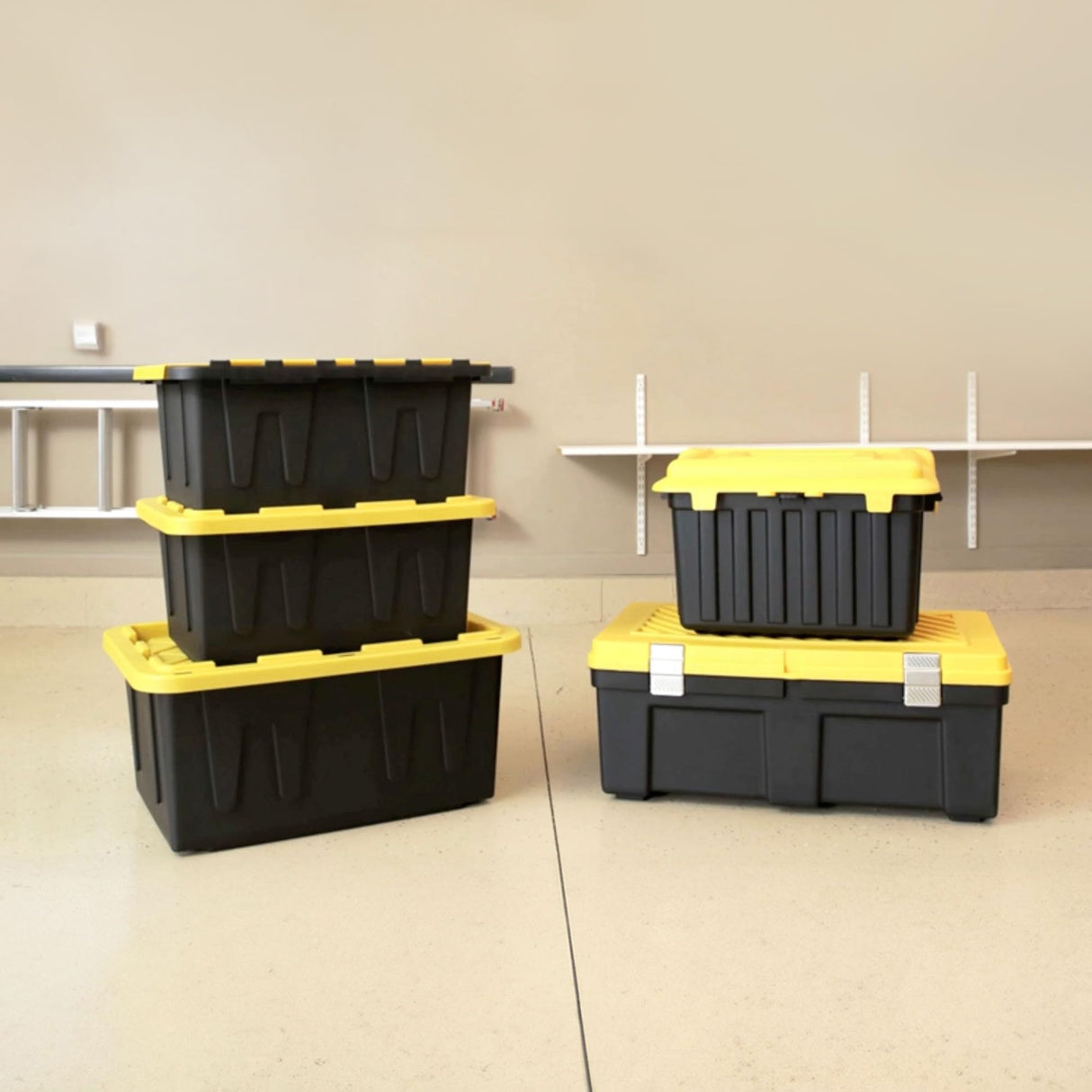 HOMZ 2-Pack Durabilt, Heavy Duty Plastic Storage Bins with Lids, 15 Gallon, Black/Yellow - Stackable Container Boxes for Home, Attic, and Garage Organization HOMZ