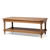 Maven Lane Pullman Large 2 Tier Traditional Rectangular Wooden Center Coffee Table with Shelf Storage in Rustic Antiqued Natural Finish Maven Lane
