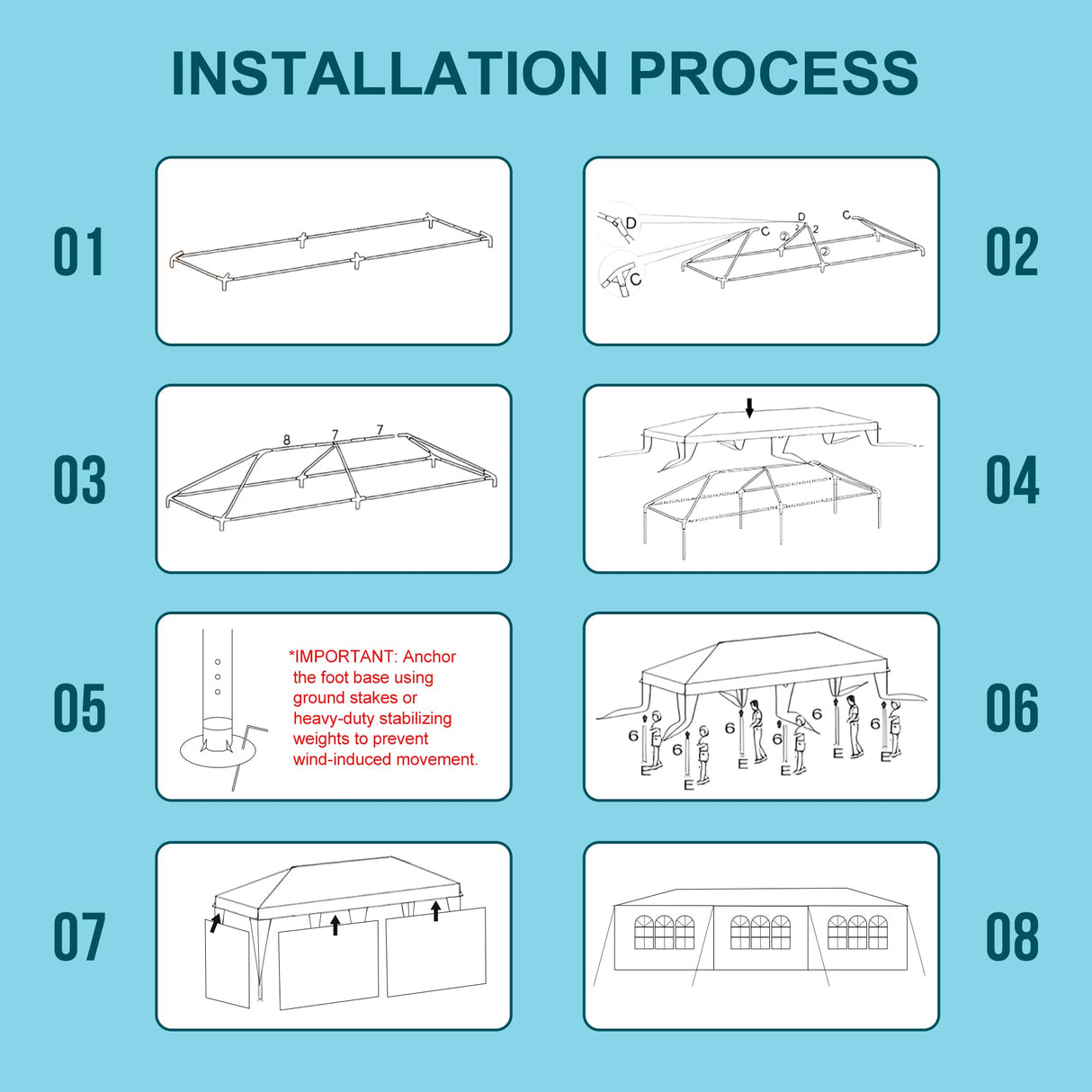 Usnipoya 10' x 30' Outdoor Gazebo Tents with 8 Detachable Sidewalls, White Patio Canopy Tent, Shade Tents with Transparent Windows, Ideal for Party, Wedding, Birthday, Events, Gatherings Usnipoya