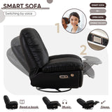 Oversized Electric Recliner Chair, 360 Swivel Rocking Glider Rocker for Adults Modern Ergonomic Lounge for Living Room Phone Stand& Smart Control Theater Seating (Black, Silicone Leather) Deolme