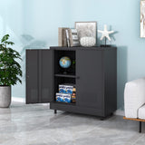 JINKUR Metal Storage Cabinet with 2 Doors and Adjustable Shelf, Steel Accent Sideboard Buffet Cabinet for Home, Office, Garage, Entryway, Living Room, Kitchen Pantry and Dining Room (Black) JINKUR