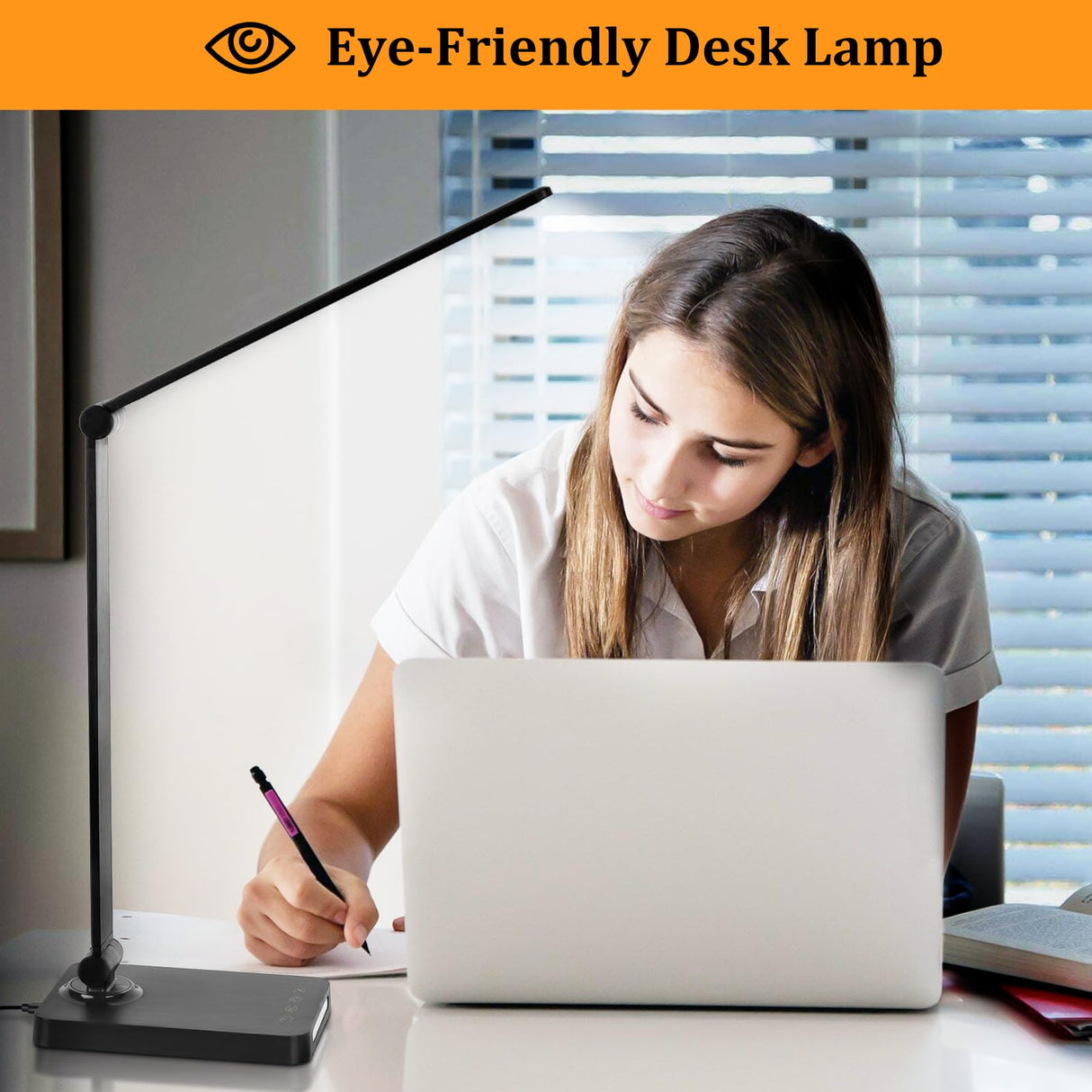 LED Desk Lamp with USB Ports,Touch Desk Lamps for Home Office with 5 Color Modes,3 Brightness Desk Light with Small Night Light,Reading Lamp Table Lamp for Bedroom Bedside Study Black （with adapter） Dott Arts