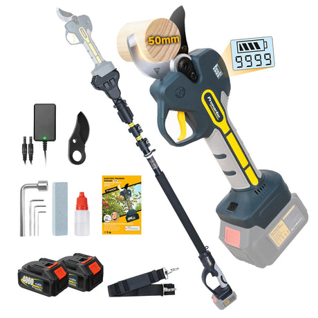 2-in-1 Electric Pruning Shears with Extension Pole 8.2-ft, Professional Electric Tree Pruner Cutter Compatible with Makita 18V Battery Secateurs Cordless 50mm (2 inch) Cutting Heavy Duty Garden Tool Prunarbo