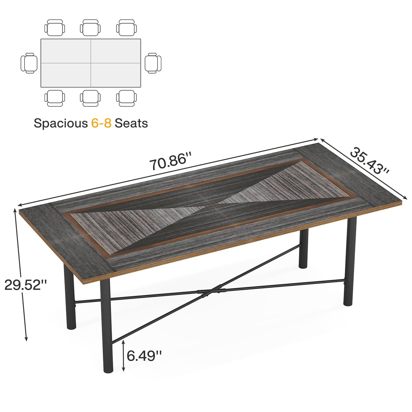 Tribesigns 6FT Conference Table, Rectangle Meeting Table with Two-Tone Finish, Modern Seminar Training Boardroom Table for Office Conference Room, Black & Grey - WoodArtSupply