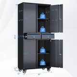 GangMei Metal Garage Storage Cabinet with 2 Drawers and 2 Adjustable Shelves, Rolling Tool Storage Cabinet with Wheels and Locking Doors for Garage, Warehouse, Black and Dark Gray GangMei