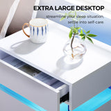 Bingoday Night Stands Set of 2 White LED Nightstand Set 2 with 4 Drawers Modern Bedside Tables for Bedroom, Living Room (White) Bingoday