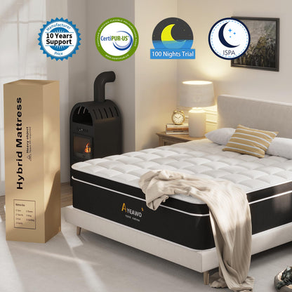 Ayeawo Full Size Mattress, 12 Inch Full Bed Mattress in a Box, Hybrid Mattress Full Size with Memory Foam and Individual Support Spring, Pressure Relief and Motion Isolation, Breathable & Cooling Feel