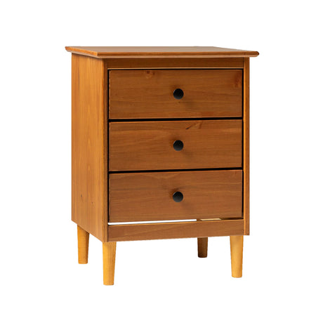 Walker Edison Traditional Wood 3 Drawer Nightstand Side Table Bedroom Storage Drawer and Shelf Bedside End Table, 18 Inch, Caramel Walker Edison