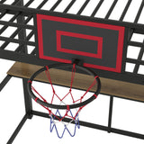 Twin Size Loft Bed with Desk and Storage Shelves,Metal Loft Bed with Basketball Hoop,Heavy Duty Loft Bed Frame for Kids,Teens,Adults,High Loft Bed Frame Twin Size, Space Saving, Black Bellemave