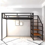 Dreame. Modern LoftPro Twin XL Metal Loft Bed Frame with Storage Shelves & Stairs, Space-Saving Design, Black Finish Dreame.