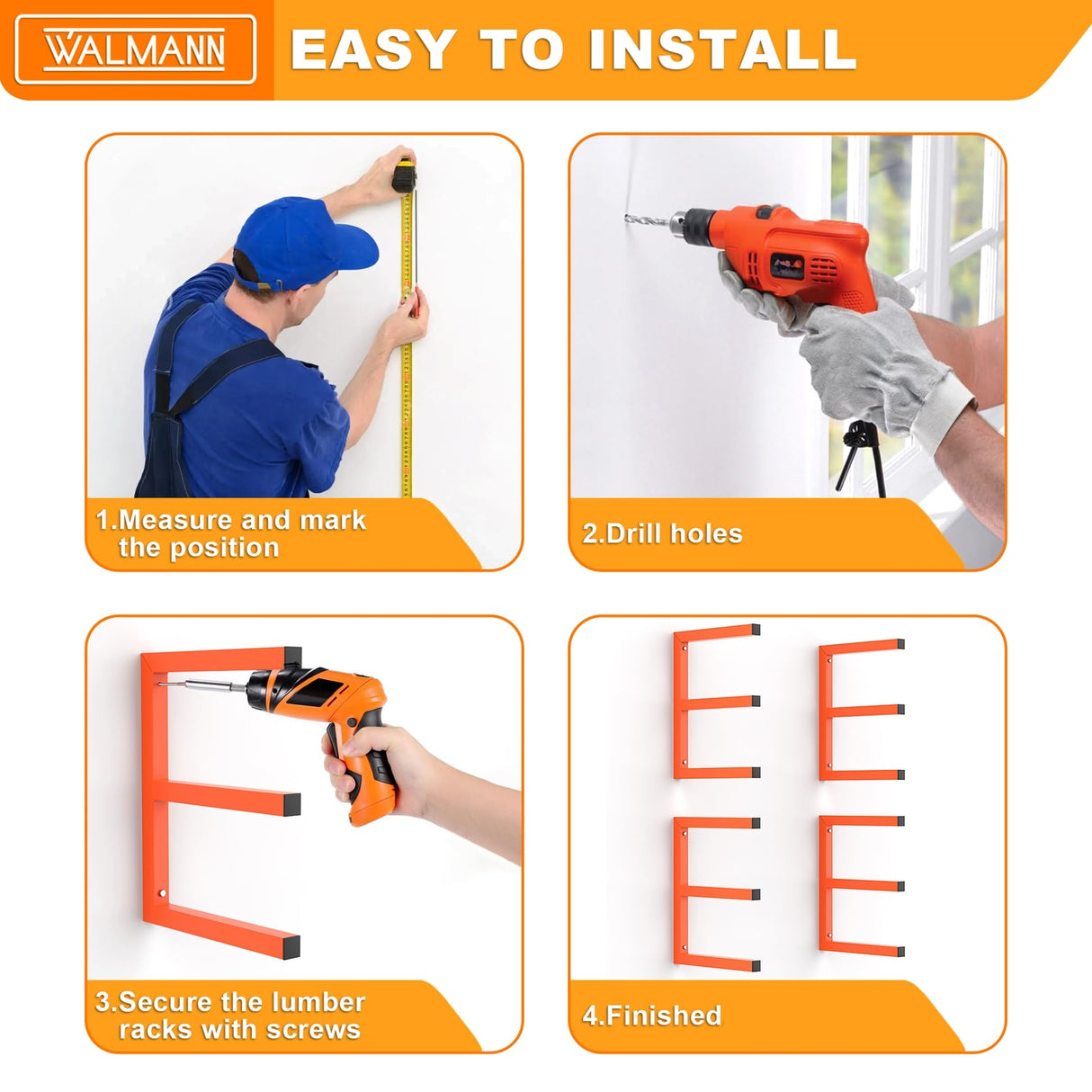 WALMANN Garage Wall Mounted Lumber Storage Rack, Overhead Heavy Duty Lumber Rack for Woodworking Shop(1 Pair) WALMANN