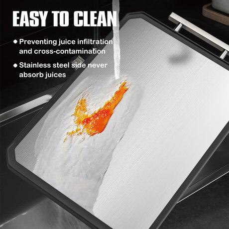 SNOWCLAD Stainless Steel Cutting Board,Double Sided Steel Cutting Board for kitchen,Stainless Steel/Wheat straw pp Large Cutting Board for meat,Dishwasher Safe,non toxic Chopping Board,16 * 11 Inch KLAPOLA