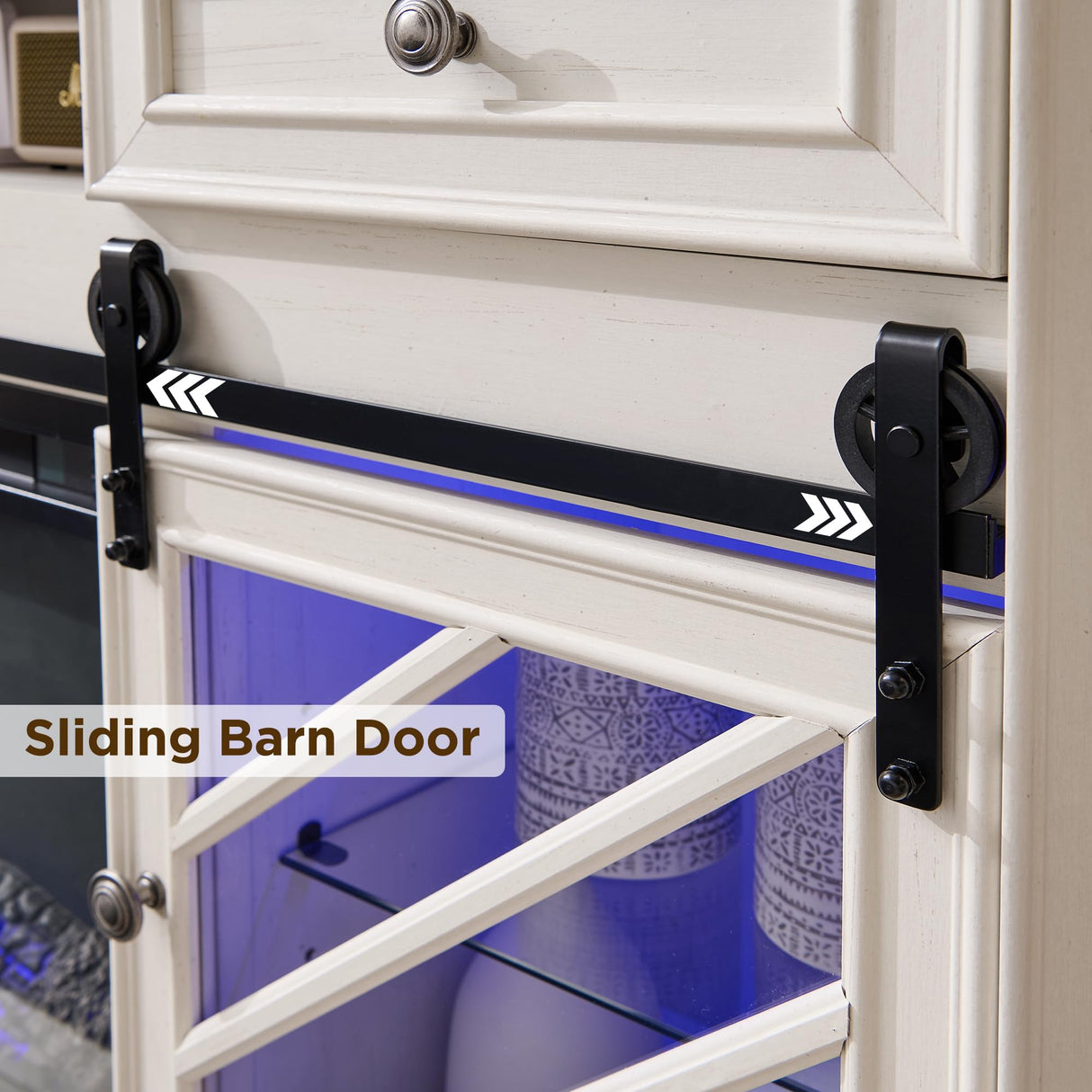 OKD 75” Fireplace TV Stand for 85 Inch TV, Farmhouse Highboy Entertainment Center with 36” Electric Fireplace, Modern Media Console Table with Drawers Storage&Cabinets for Living Room, Antique White OKD