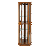 Henf 69.5" Tall Corner Cabinet, Lighted Glass Display Curio Cabinet with Glass Doors, Adjustable Shelves and Mirrored Back Panel,Curved Wood Corner Curio Storage Rack for Living Room, Bedroom Henf