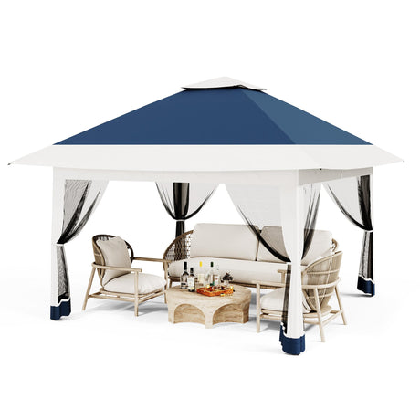 12x12ft Patio Gazebo, Outdoor Canopy with Mesh Walls, Pop Up Gazebo Tent with 4 Ropes 8 Stakes & Portable Carrying Bag, Double Roof, Easy Up Pavilion for Outside Garden, Backyard, Lawn Hipicute