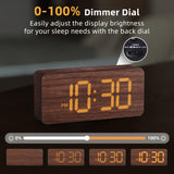 uscce Wooden Digital Alarm Clocks for Bedrooms: Dimmable Dual Alarm Clock with Large Numbers for Bedside Desk - Brown uscce