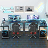L-Shaped Wooden PC Desk for Gaming and Work - 50 Inch Writing Space-Saving Corner Table with CPU Storage Shelf, Side Bag, Home, Office, Black HOMEE