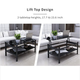 ODUSE-DAILY Black Lift Top Coffee Table, Black Glass Coffee Tables for Living Room, Small Rectangle Glass Top Coffee Table Lift Top, Black Coffee Tables for Living Room (1Pcs Coffee Table) ODUSE-DAILY