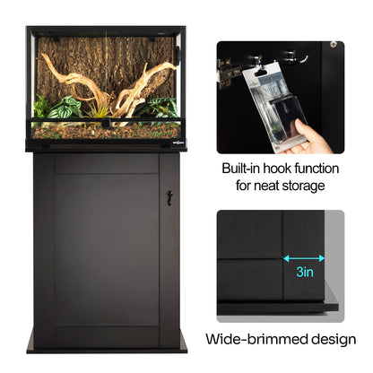 REPTIZOO Reptile Terrarium Stand Wooden Terrarium Cabinet with Storage and Adjustable Shelf, Reptile Tank Stand for 24”Wx18”D Terrarium, Aquarium Stand Fish Tank Stand (Stand Only)