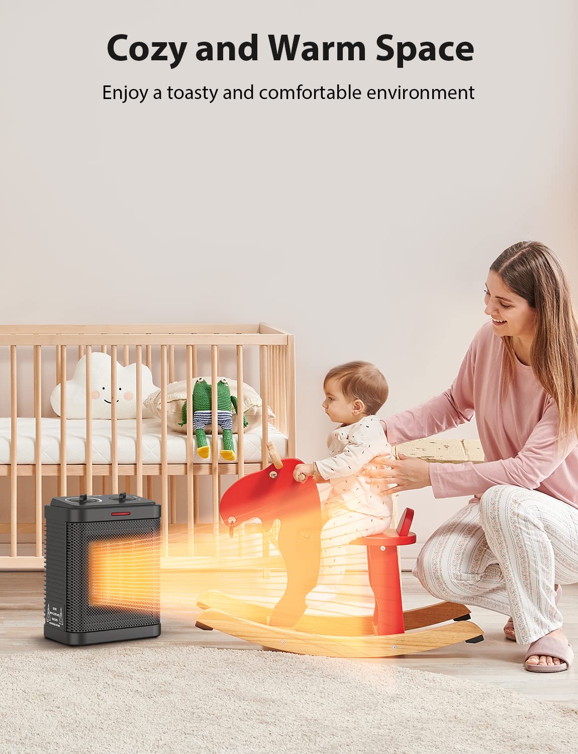 1500W Space Heater, Small Space Heater for Indoor Use, PTC Ceramic Space Heater with Thermostat, 3 Modes, Safety Quiet Heating, Multiple Protection, Portable Heater for Office Room Desk Use Pereysi
