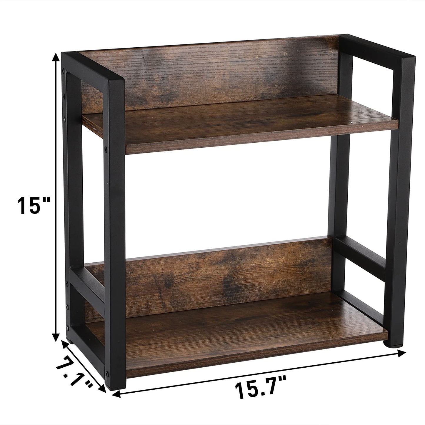 Youeon 2 Tier Large Wood Countertop Shelf Organizer, 15.7x7x15 in Rustic Kitchen Counter Shelf, Spice Rack Organizer, Coffee Organizer Station for - WoodArtSupply