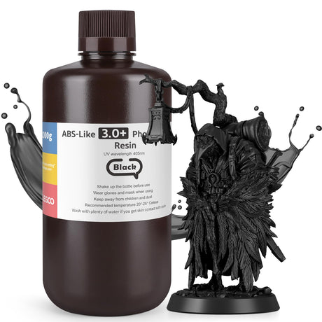 ELEGOO ABS-Like Resin 3.0 Plus, 3D Printer Resin with Low Viscosity and High Precision, 405nm Rapid UV-Curing Photopolymer Resin, 3D Resin for LCD/DLP 3D Printing, Black 1000G ELEGOO