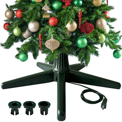 Piemow Rotating Christmas Tree Stand, Durable & Stable 5-Legged Tree Base for Up to 7.5ft 70lb Artificial Tree with 3 Adapters and Built-in Light Sockets, Dark Green