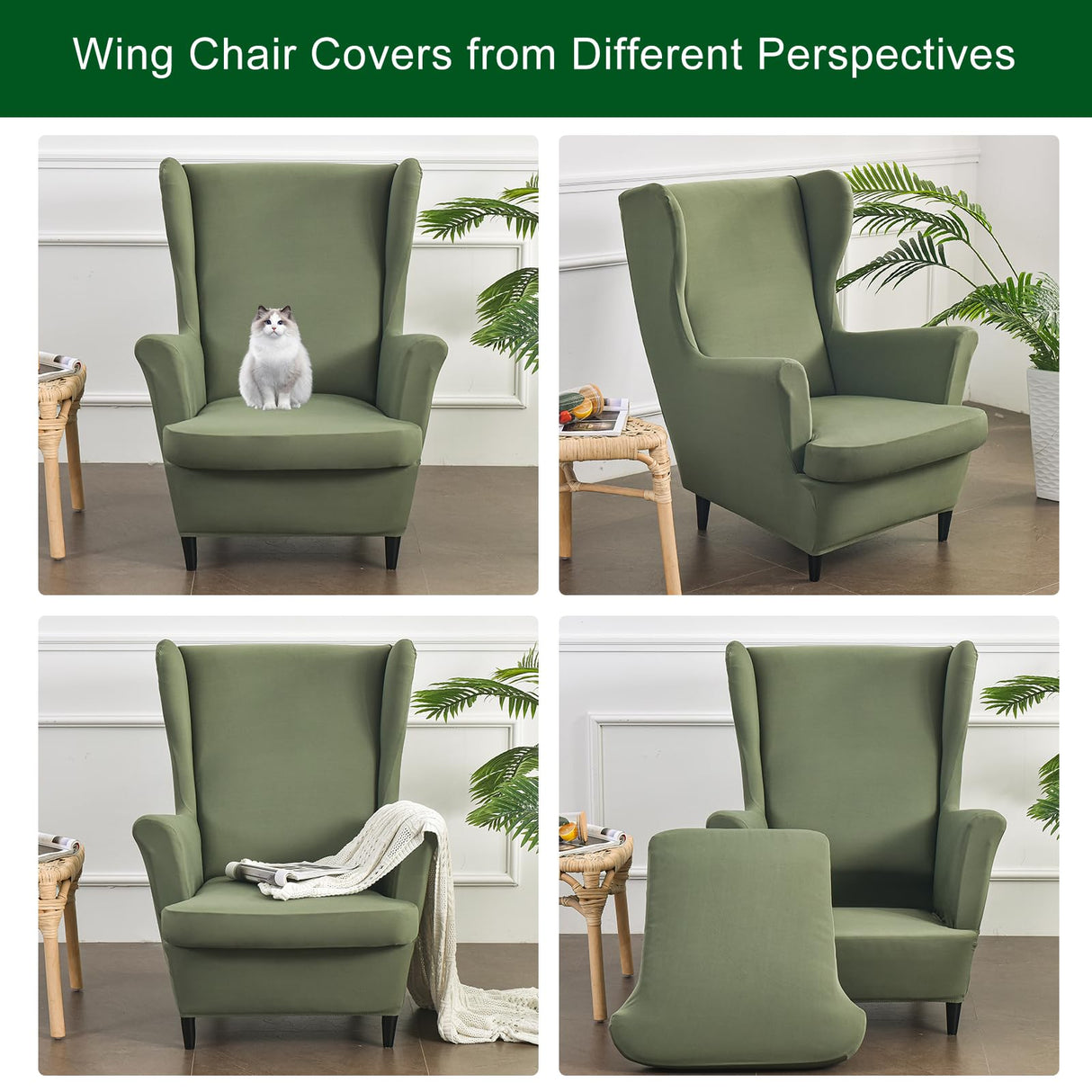 CRFATOP Polyester Wing Chair Covers 2 Piece Stretch Wingback Chair Slipcover Solid Wingback Armchair Covers with Elastic Bottom for Living Room Bedroom Wingback Chair,A32 CRFATOP